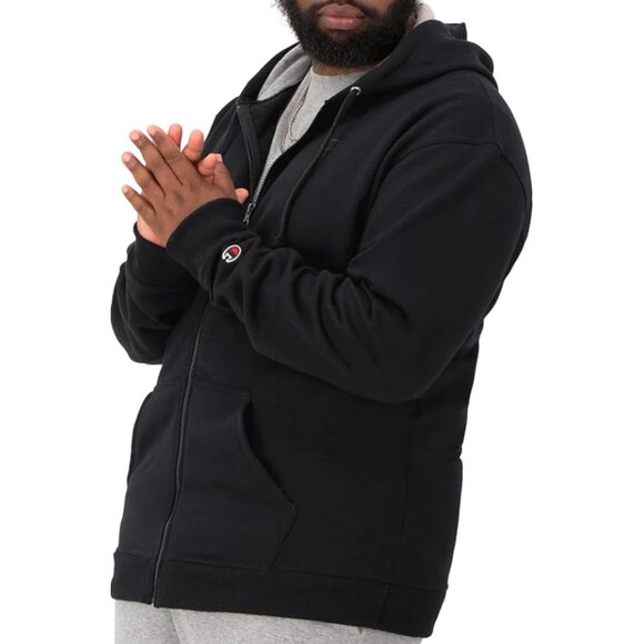 NEW Champion PowerBlend Hoodie Zip Jacket Men XL Black Logo Fleece Long Sleeve - Picture 1 of 5